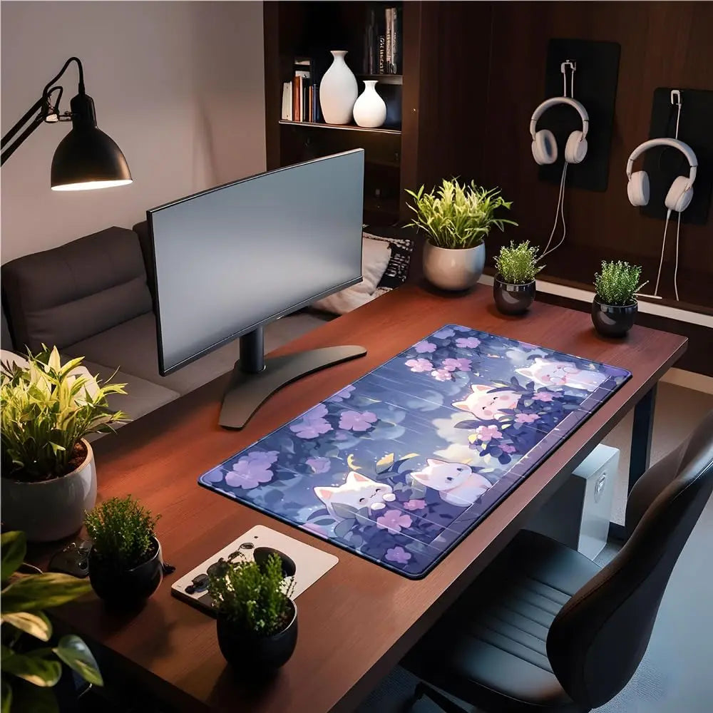Gaming Rubber Cartoon Mouse Pad Large Desk Mat with Extended Edge Customizable Stitched Design for Office/Home Use