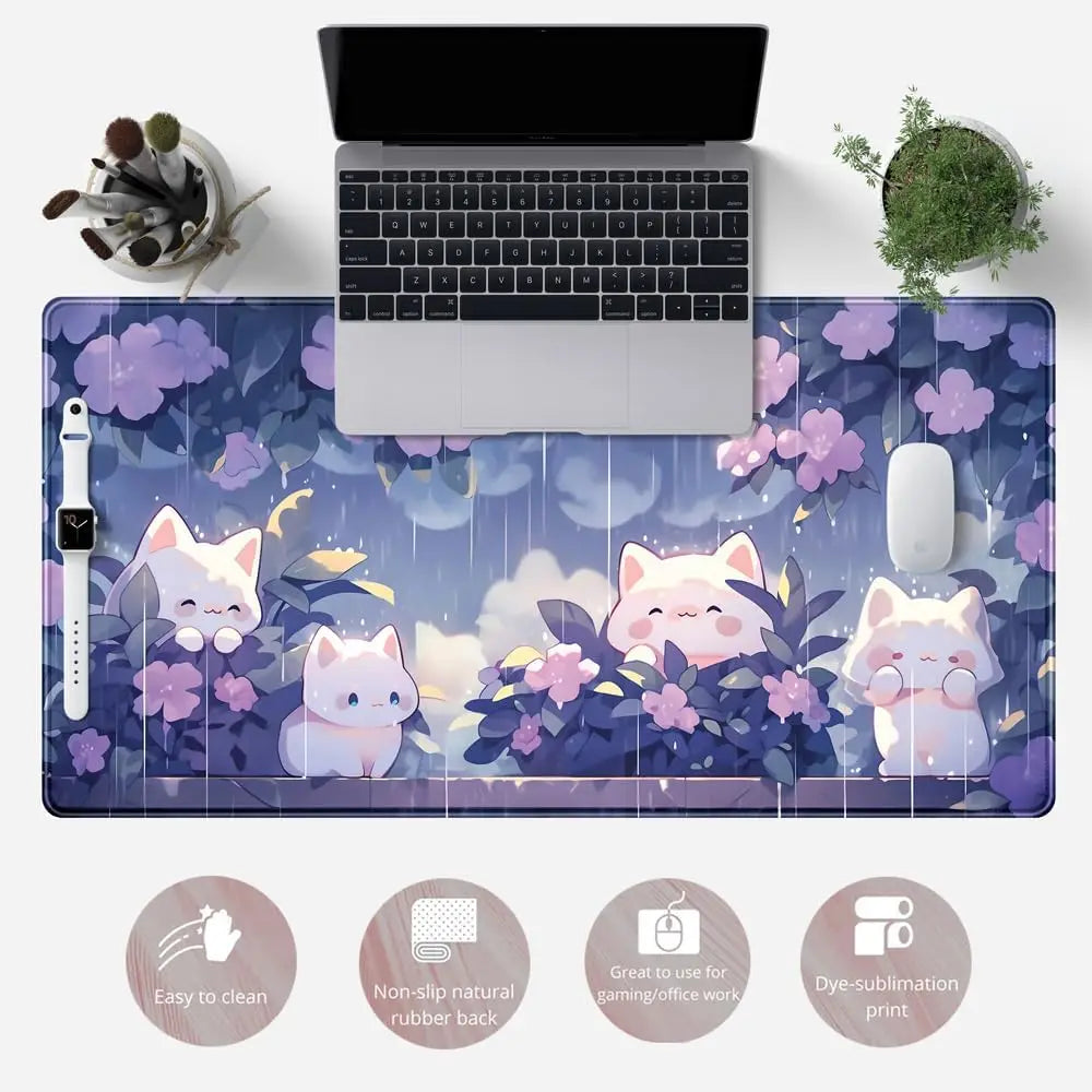 Gaming Rubber Cartoon Mouse Pad Large Desk Mat with Extended Edge Customizable Stitched Design for Office/Home Use