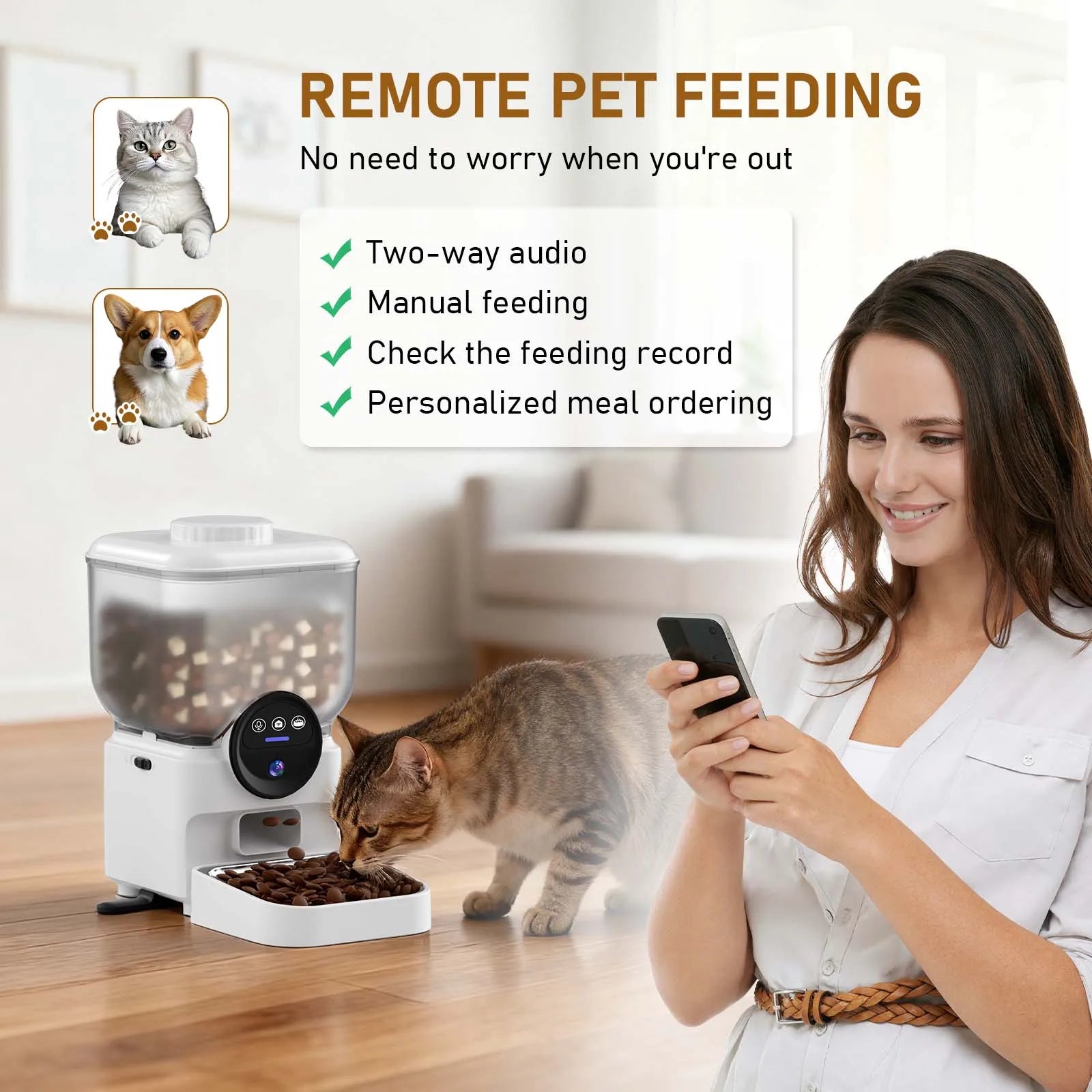 Automatic Cat Feeder Rechargeable Wifi Smart Pet Feeder App Controlled Cat Feeder With Camera Built-in Battery Cat Dog Feeder
