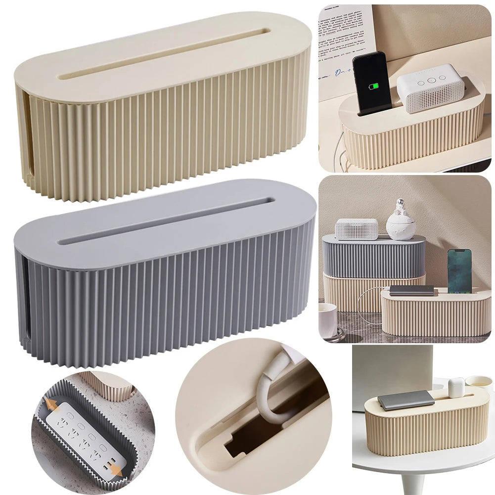Cable Tidy Box Cable Management Box Large Capacity Desktop Cord Organizer with Lid Cable Organizer Box for Hiding Messy Cables