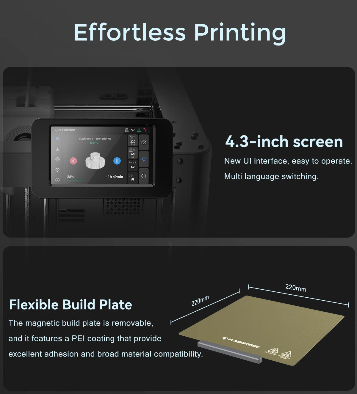 Flashforge Adventurer 5M FDM 3D Printer DIY Kit Max 600mm/s Fast High Speed Printing Out Of Box Quick Detachable Nozzle Dual fan