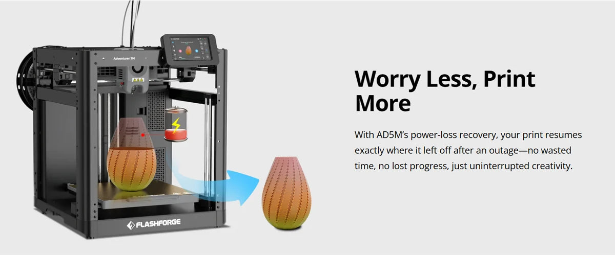 Flashforge Adventurer 5M FDM 3D Printer DIY Kit Max 600mm/s Fast High Speed Printing Out Of Box Quick Detachable Nozzle Dual fan