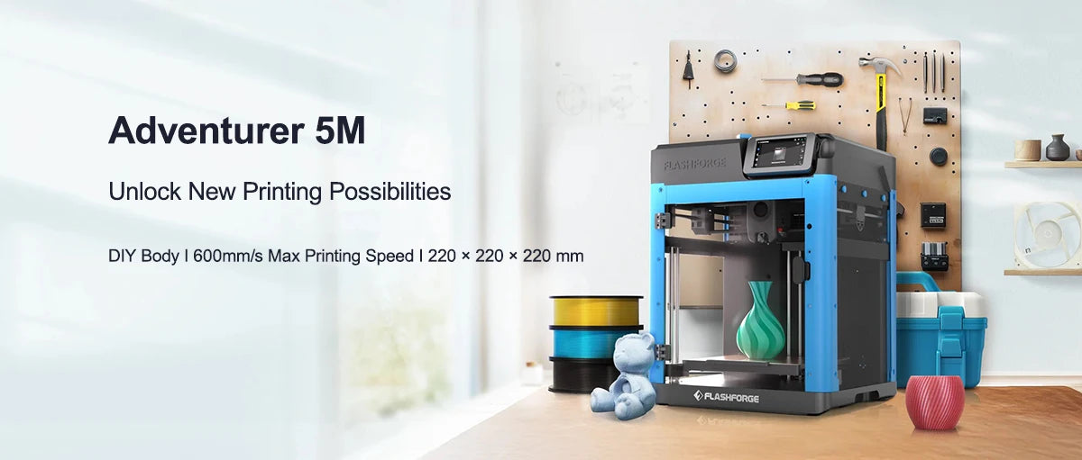 Flashforge Adventurer 5M FDM 3D Printer DIY Kit Max 600mm/s Fast High Speed Printing Out Of Box Quick Detachable Nozzle Dual fan
