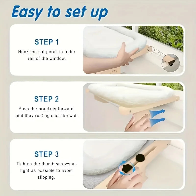 Cat Window Sill, Cat Window Hammock, Suitable for Indoor Cats, Wooden and Metal Frame, Easy to Adjust Window Sill, Bedside