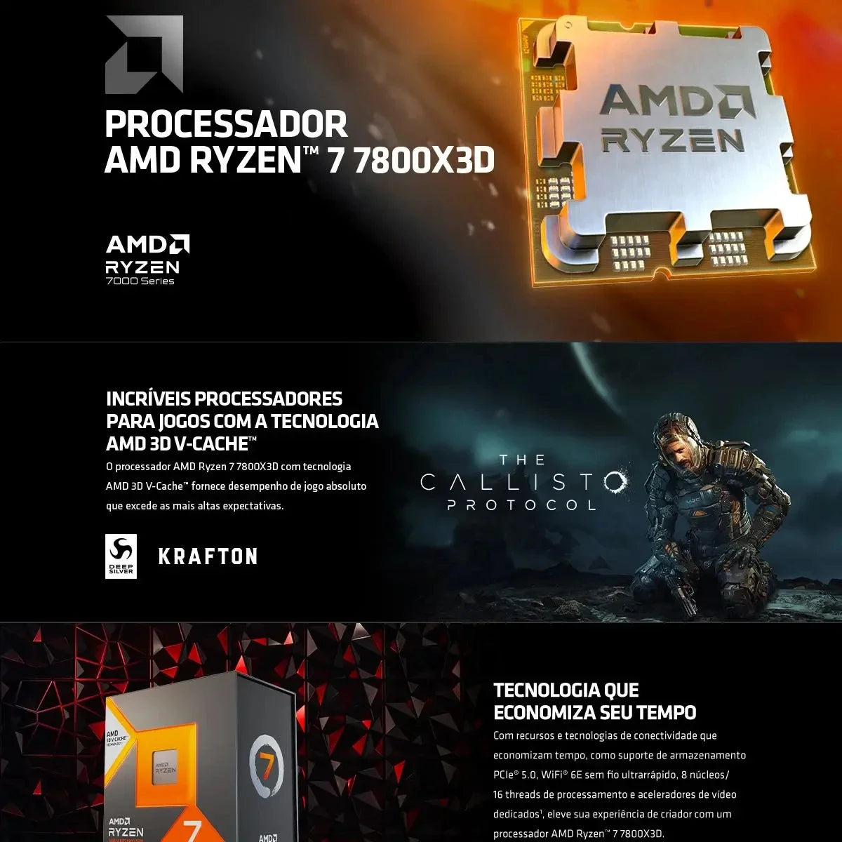 AMD Ryzen 7 7800X3D 4.2GHz L3=96M Processor 8-Core 16-Thread R7 7800X3D 120W Socket AM5 5NM DDR5 NEW but No Fan