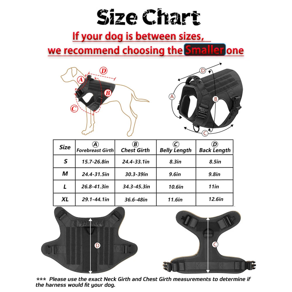 Tactical Dog Harness Leash Set for Large Dogs Military Harnesses for Training Walking Hunting Pet Vest Handle No Pull Malinois
